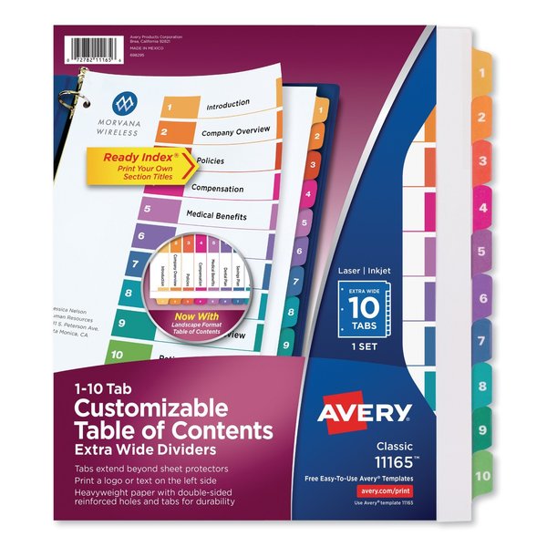 Avery Dennison Extra-Wide Index Divider 8-1/2 x 11", Multicolor, PK10 11165